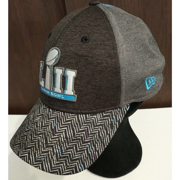 Men's New Era 39THIRTY NFL Super Bowl LII Small/Medium Flex Fit Hat Gray Black - Picture 2 of 6